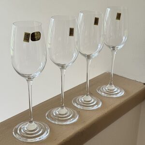 Vintage Czechoslovakian LRE Crystal Long Stem Wine Glasses - Set o 4